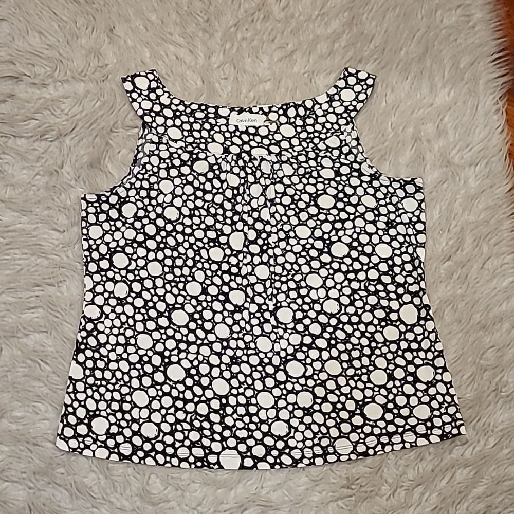 Calvin klein womens polyester white‎ and black circle tank top size large